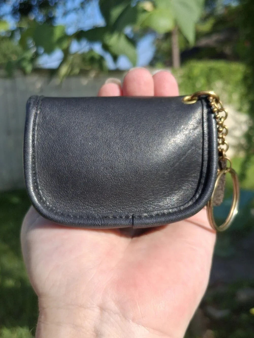 Vintage 90's Coach Black Leather Mini City Key Fob Coin Purse #7105